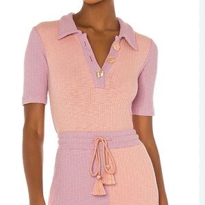 LoveShackFancy Pink and Purple Ribbed Bodysuit